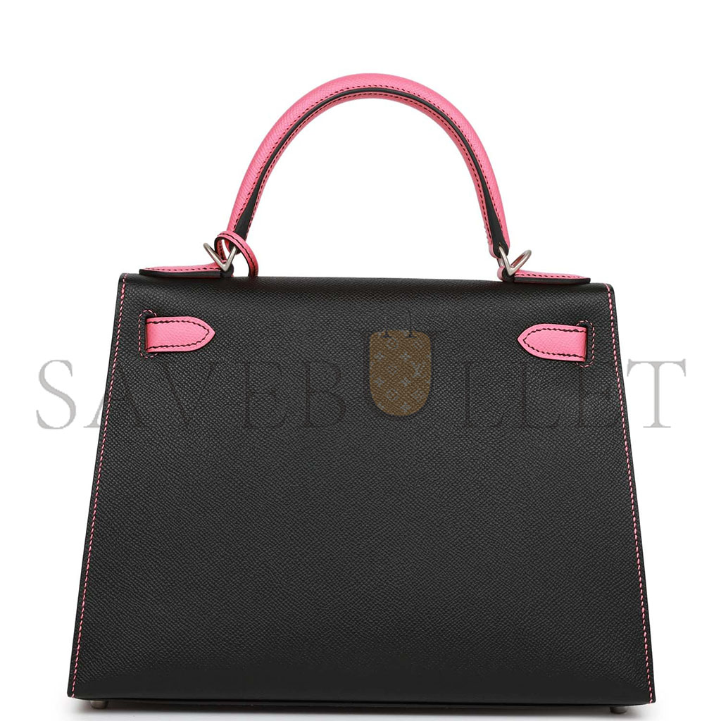 H**mes kelly 25 black and rose azalee epsom hardware (25*17*7cm)